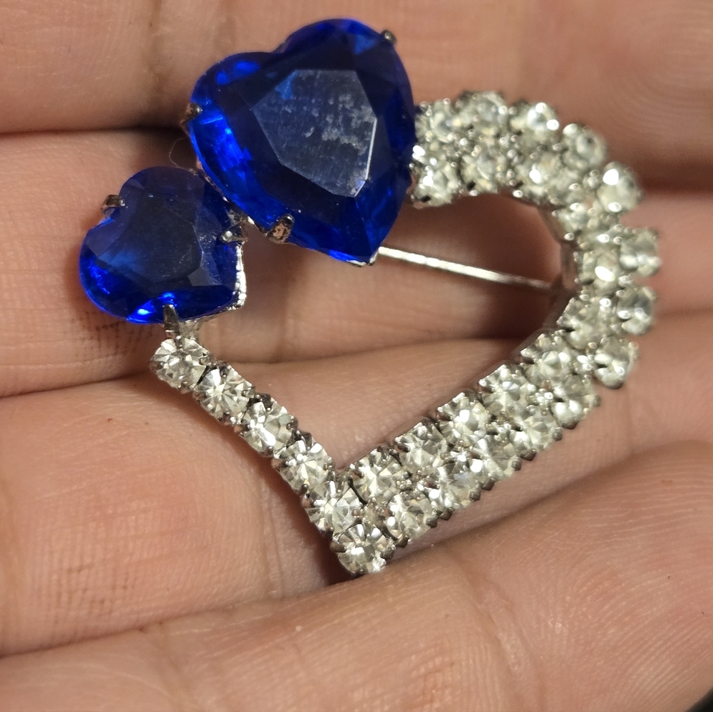 Blue Heart Crystal Brooch